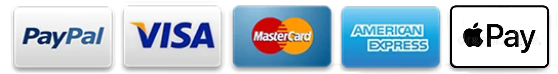 PayPal, Visa, Mastercard, American Express, McAfee Secure